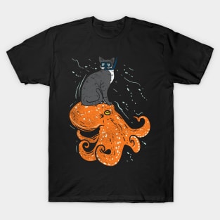 Snorkeling Cat Riding Octopus T-Shirt